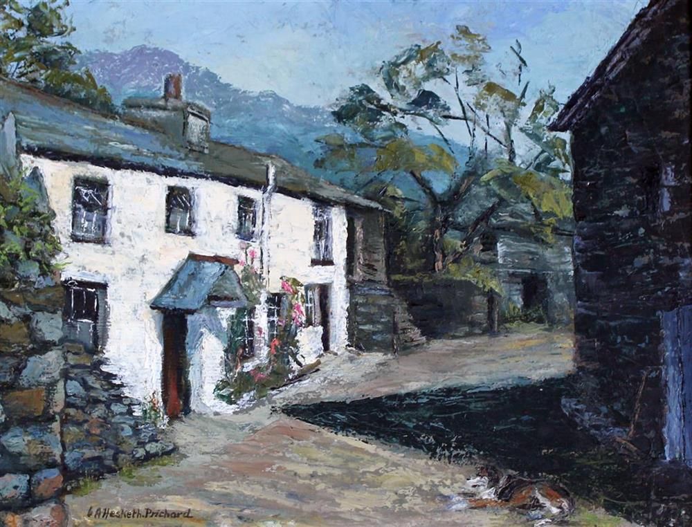 V.A. Hesketh Prichard, oil on board, Cottages, 34 x 44cm